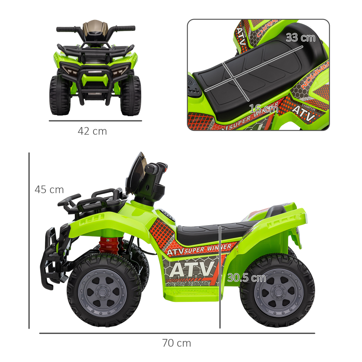 6V Electric Ride on Quad Bike - Green