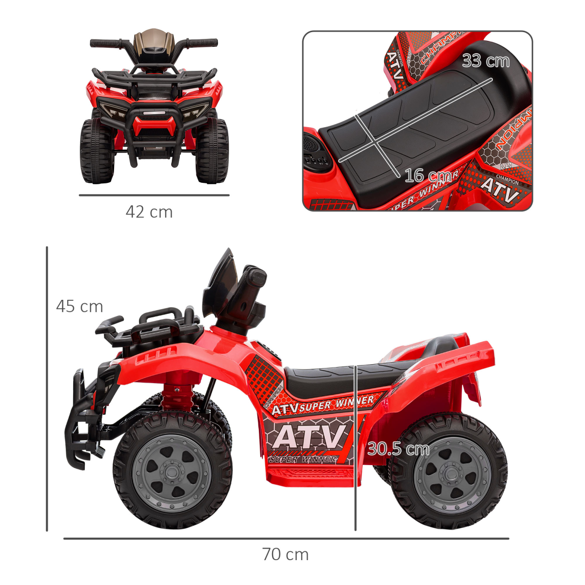 6V Kids Electric Ride on Quad Bike - RED