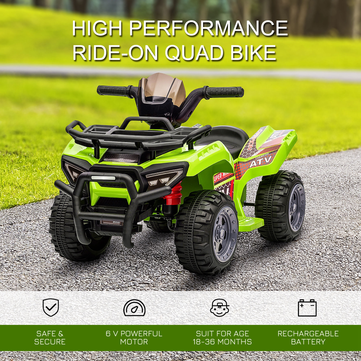 6V Electric Ride on Quad Bike - Green