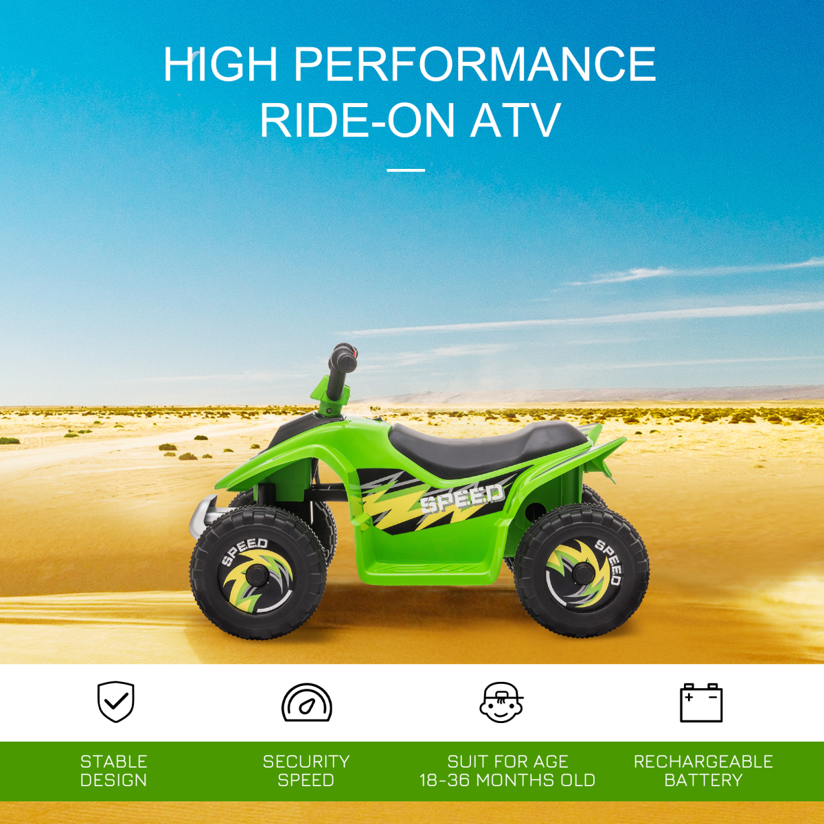 6V Kids Electric Quad Bike - Green