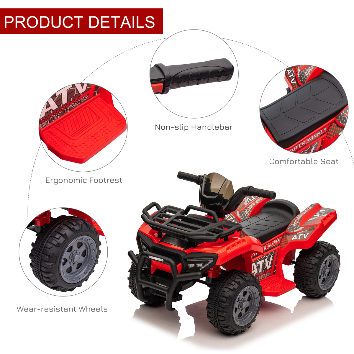6V Kids Electric Ride on Quad Bike - RED