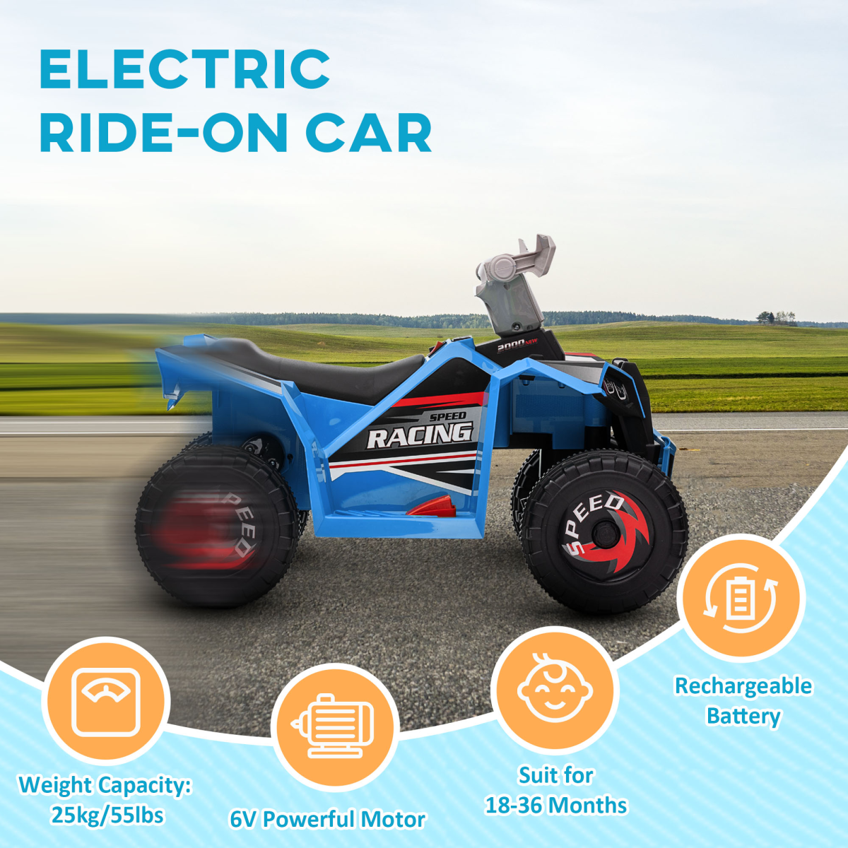6V Kids Electric Ride-On Quad Bike - Blue