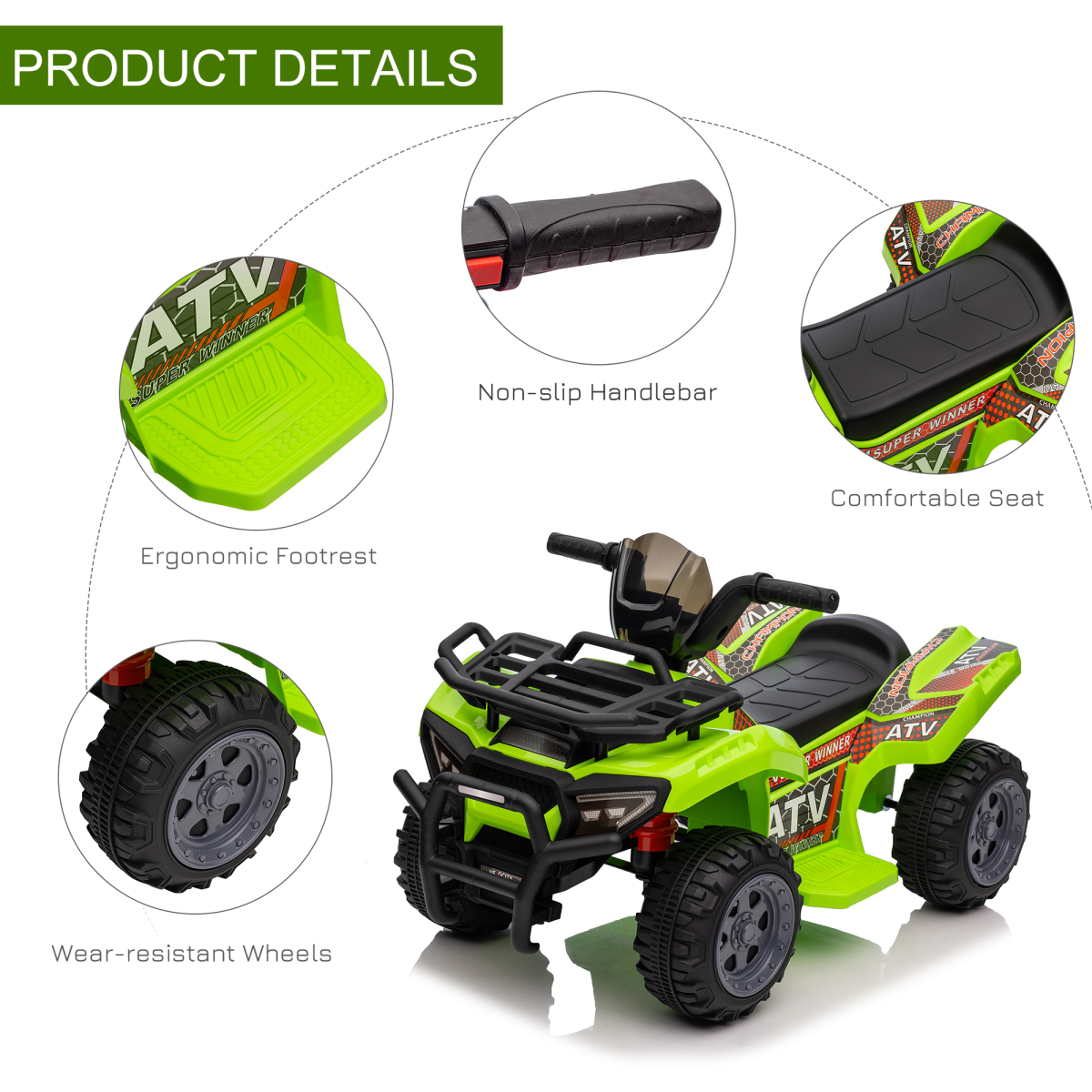 6V Electric Ride on Quad Bike - Green